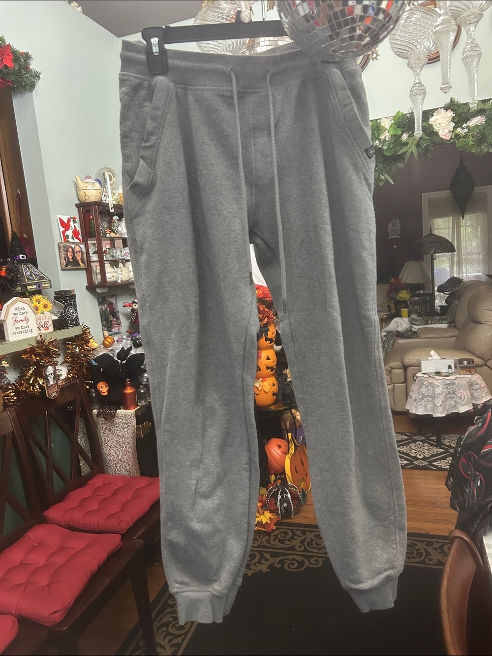 Men's Gray Fleece Jogger Sweatpants with Drawstring